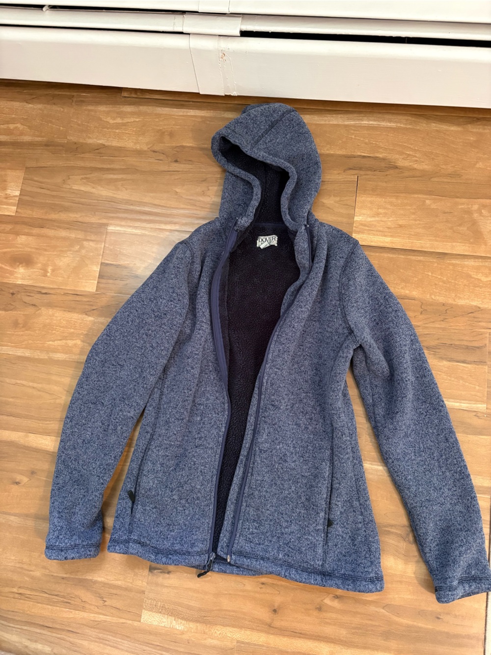Dover Saddlery Cozy Hooded Zip-Up Fleece Jacket - Heathered Blue - Sherpa Lined